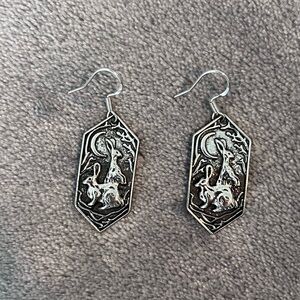 Silver Moon Rabbit Earrings Vintage Forest Style